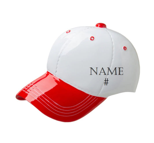 Red/White Personalized Baseball Hat Ornament